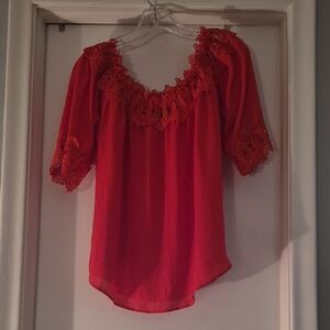 by & by Vibrant Red Lace Women's Blouse